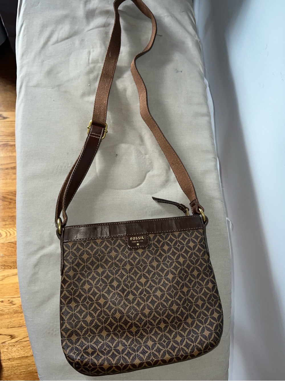 Fossil Brown Patterned Messenger Bag with Leather Trim